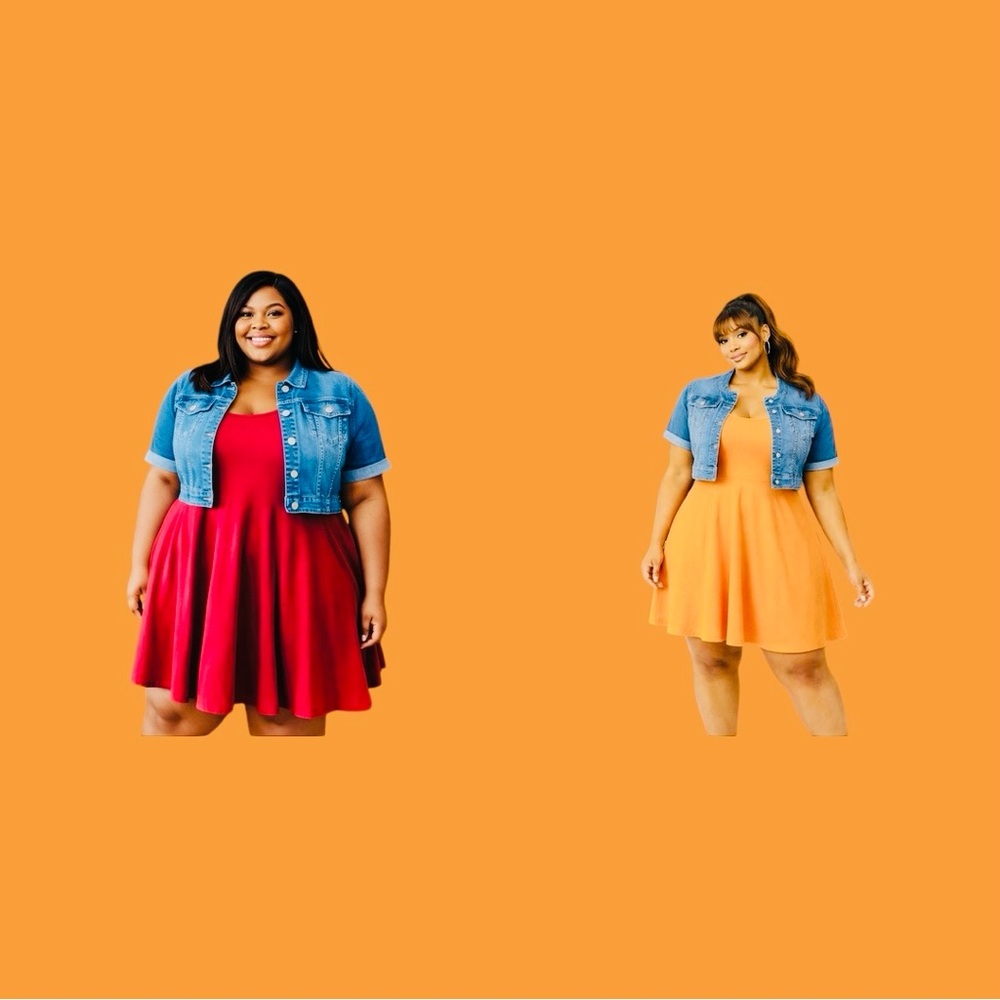 Burgundy and Orange Dresses with Denim Jacket 3pcs